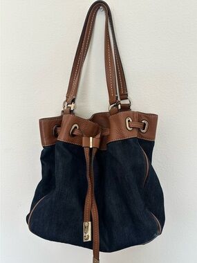Michael Kors Denim & Leather Drawstring Tote